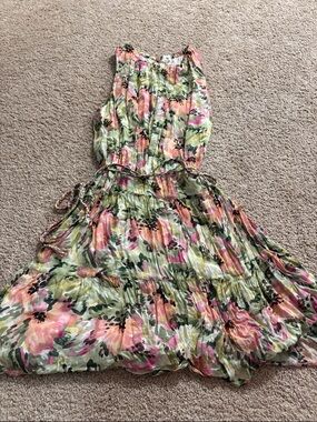 Bella Dahl Floral Mini Dress in Green, Pink and Peach